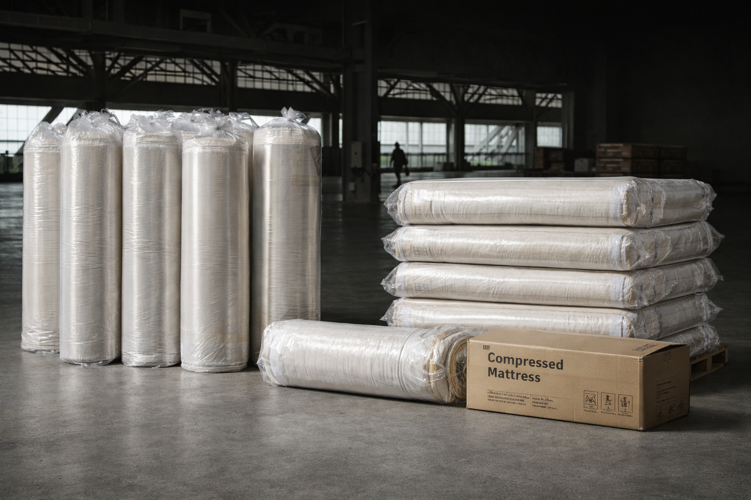 Roll-packed mattresses for export and loading efficiency